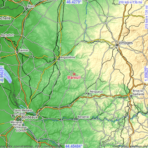 Topographic map of Mareuil