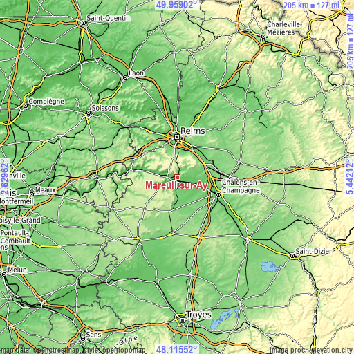 Topographic map of Mareuil-sur-Ay