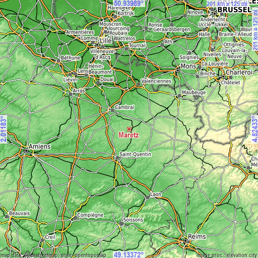 Topographic map of Maretz