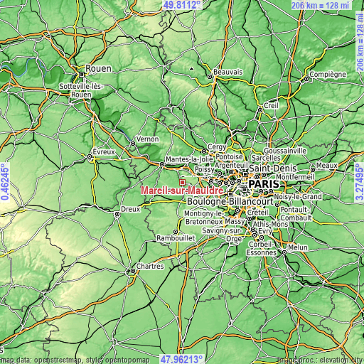 Topographic map of Mareil-sur-Mauldre