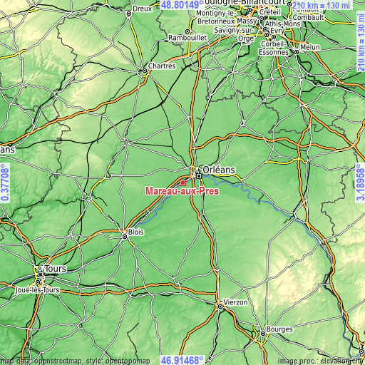 Topographic map of Mareau-aux-Prés