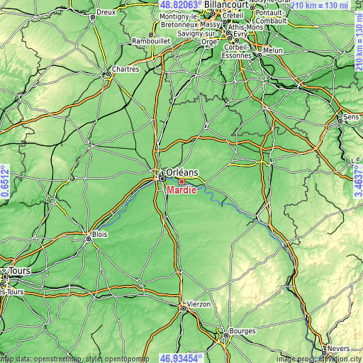 Topographic map of Mardié