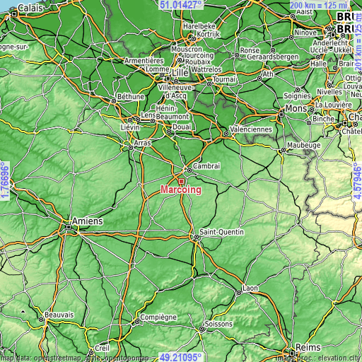 Topographic map of Marcoing