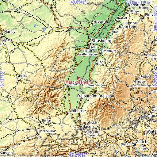 Topographic map of Marckolsheim