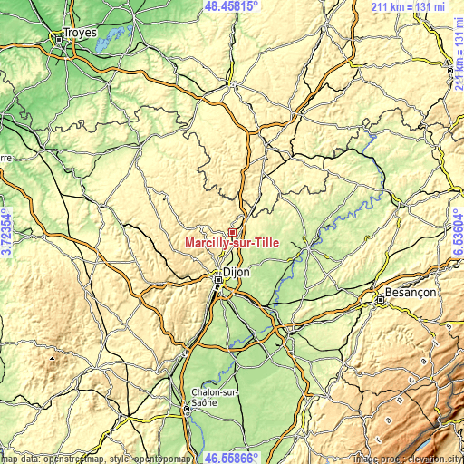 Topographic map of Marcilly-sur-Tille