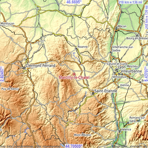 Topographic map of Marcilly-le-Châtel