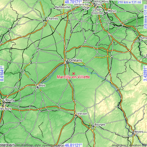 Topographic map of Marcilly-en-Villette