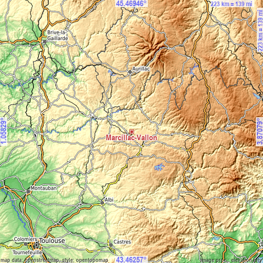 Topographic map of Marcillac-Vallon