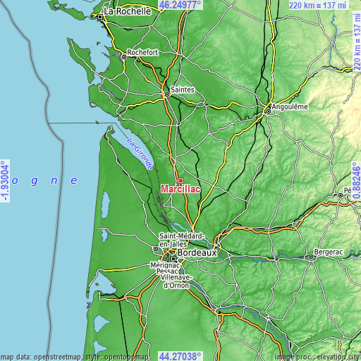 Topographic map of Marcillac