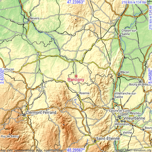 Topographic map of Marcigny