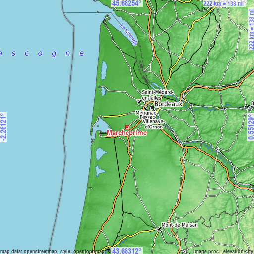 Topographic map of Marcheprime