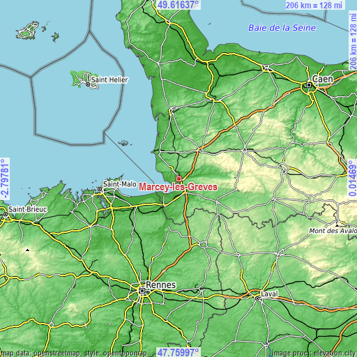 Topographic map of Marcey-les-Grèves