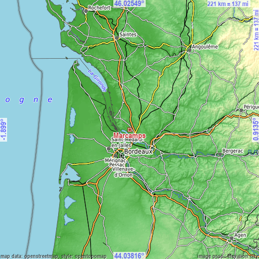 Topographic map of Marcamps