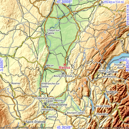 Topographic map of Marboz