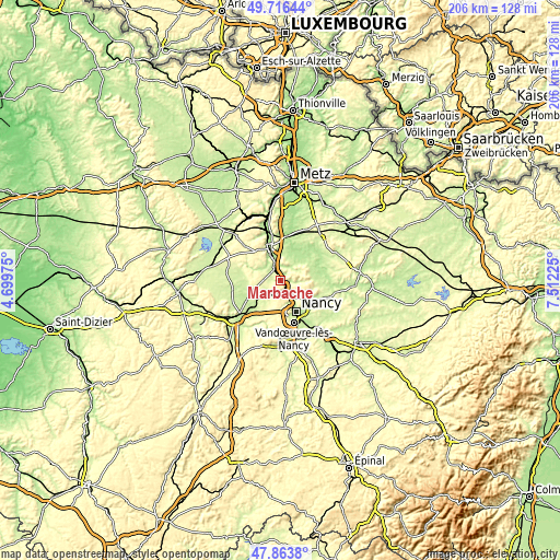 Topographic map of Marbache