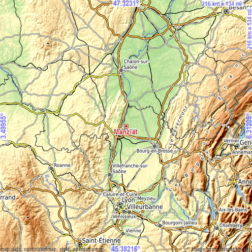 Topographic map of Manziat