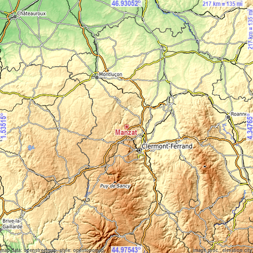 Topographic map of Manzat