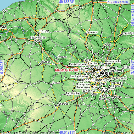 Topographic map of Mantes-la-Ville