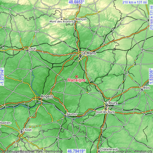 Topographic map of Mansigné