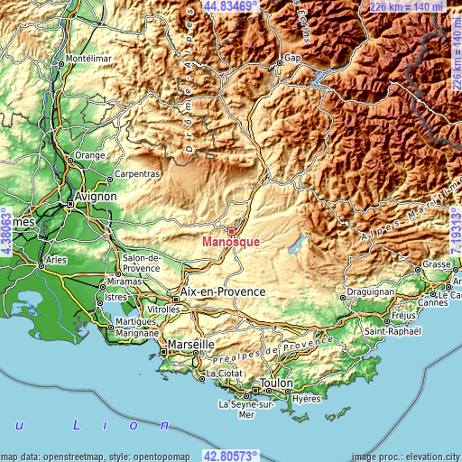 Topographic map of Manosque