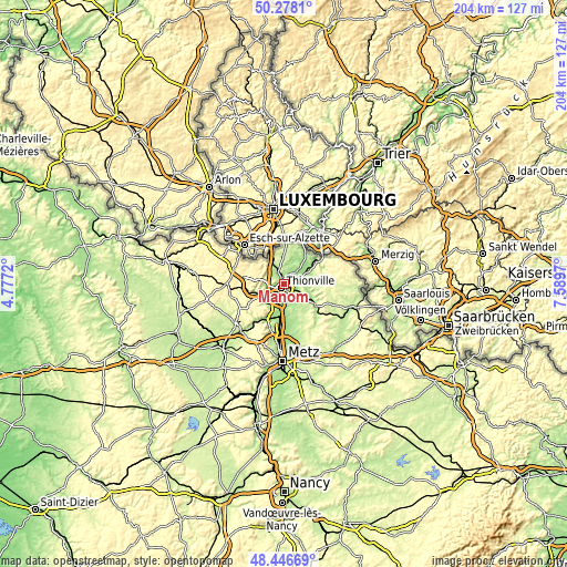 Topographic map of Manom