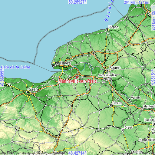 Topographic map of Manneville-sur-Risle