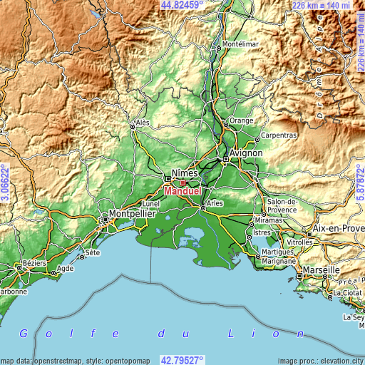 Topographic map of Manduel