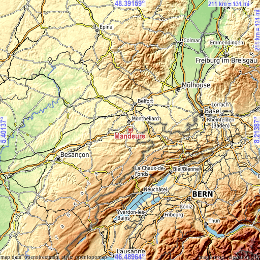 Topographic map of Mandeure