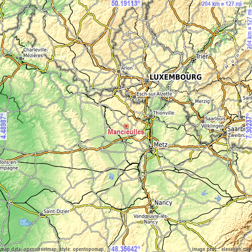 Topographic map of Mancieulles