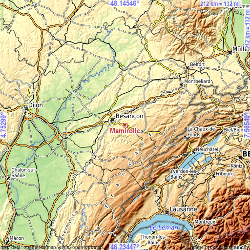 Topographic map of Mamirolle