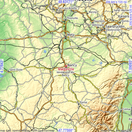 Topographic map of Malzéville