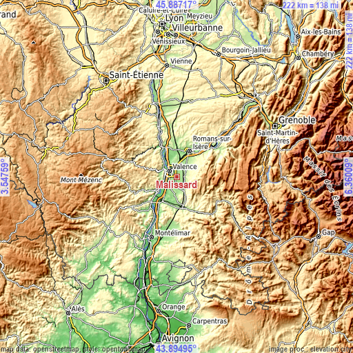 Topographic map of Malissard