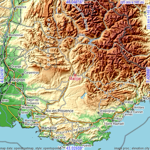 Topographic map of Malijai