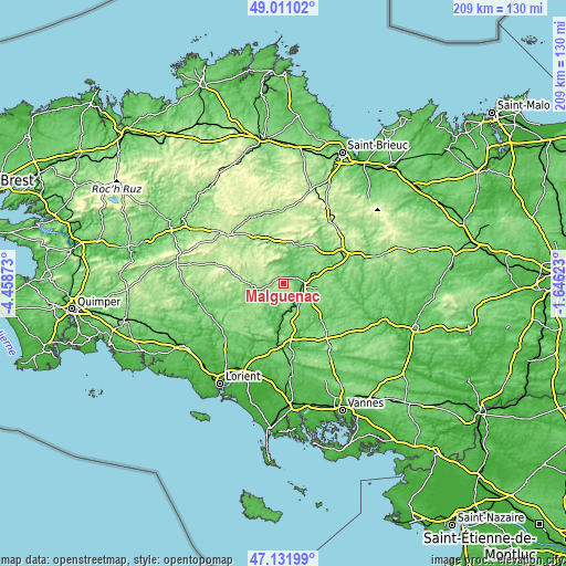 Topographic map of Malguénac