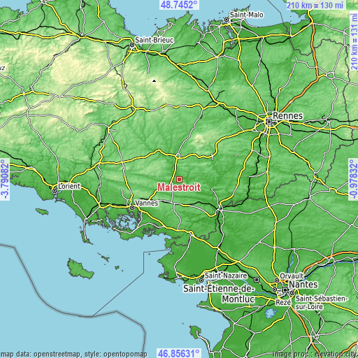 Topographic map of Malestroit