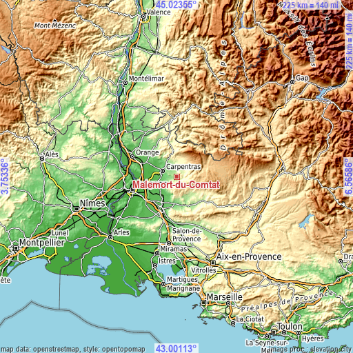 Topographic map of Malemort-du-Comtat