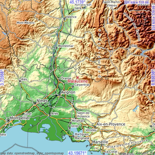 Topographic map of Malaucène