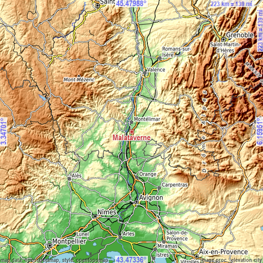 Topographic map of Malataverne