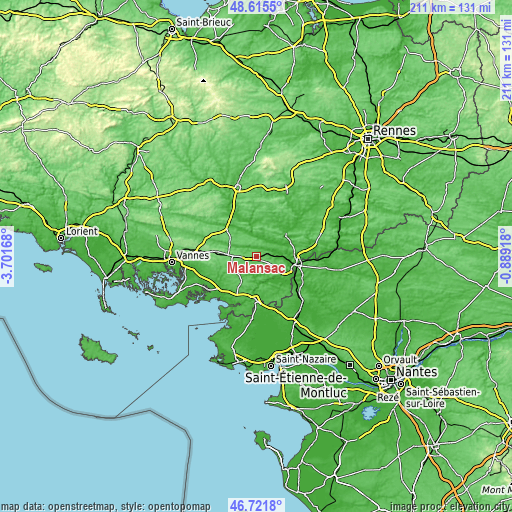 Topographic map of Malansac