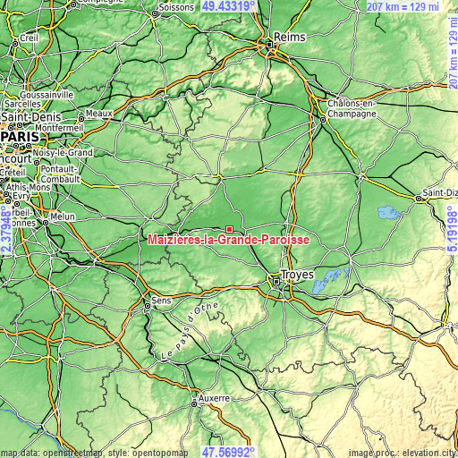 Topographic map of Maizières-la-Grande-Paroisse