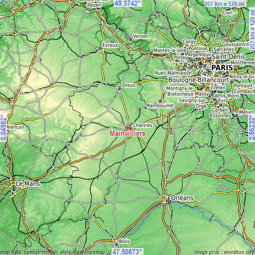 Topographic map of Mainvilliers