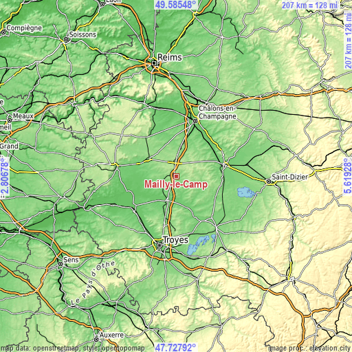 Topographic map of Mailly-le-Camp