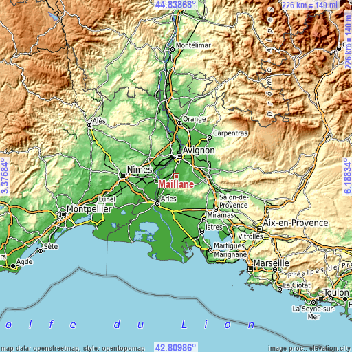Topographic map of Maillane
