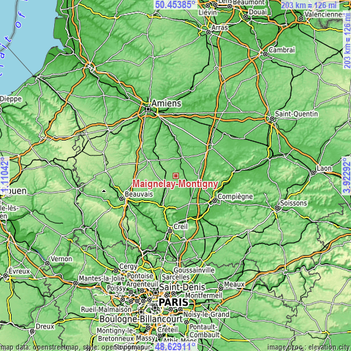 Topographic map of Maignelay-Montigny