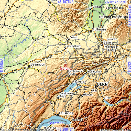 Topographic map of Maîche