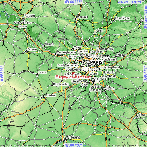 Topographic map of Magny-les-Hameaux