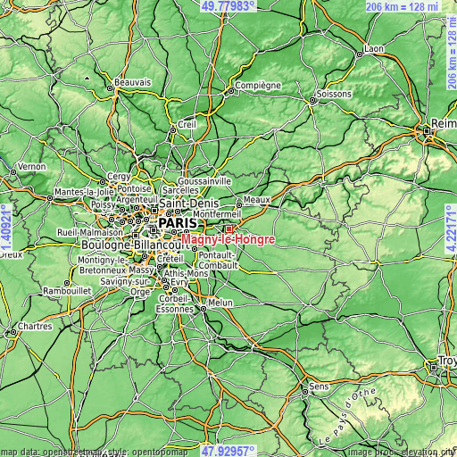 Topographic map of Magny-le-Hongre