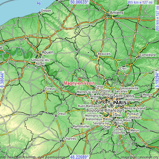 Topographic map of Magny-en-Vexin