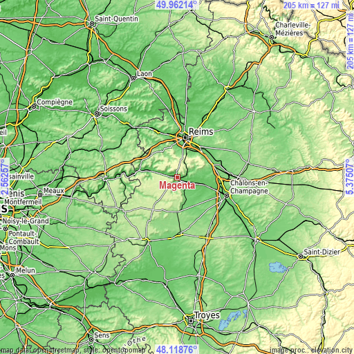 Topographic map of Magenta