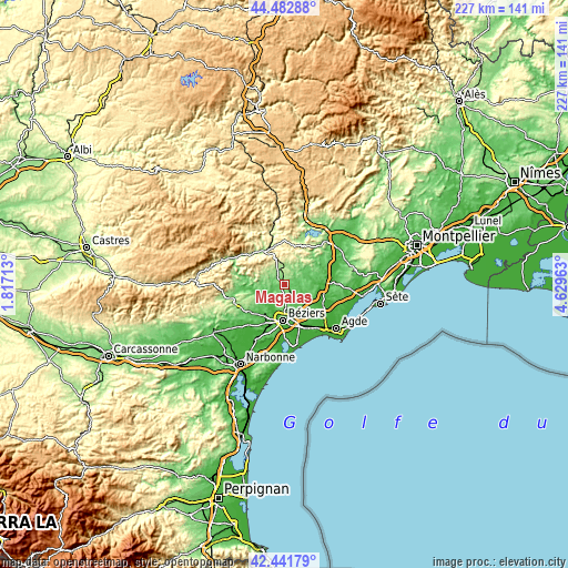 Topographic map of Magalas